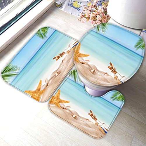 Zifarm Badematte rutschfeste 50x80 Ozean Badvorleger-Set 3D Drucken Tropischer Strand Treibflasche Mikrofaser Flanell… – Bild 5