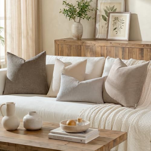 Image of a moment Pack of 2 Decorative Chenille Throw Pillow Covers with Twill Cushion Covers for Sofa Living Room Couch Bed 18x18 Inch Dark Brown