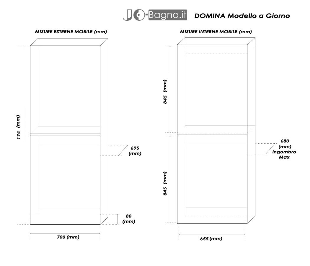 Mobile Lavatrice e Asciugatrice a Colonna Domina 70 x 70x H 174 cm Legno 1.8 cm Supporto in Kit per Lavanderia