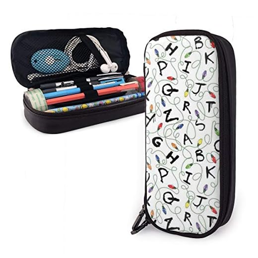 SJOAOAA Estuche de cuero para lápices Stranger Letter Things, bolsa de lápices blanca de gran capacidad, estuche divertido de papelería para oficina STU, ver imagen, Talla única, Organizador de bolsas