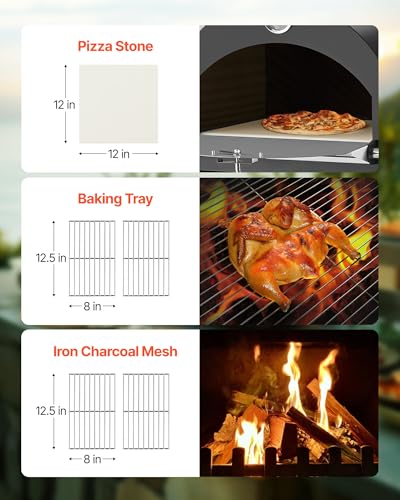 Image of VEVOR Outdoor Pizza Oven, 12 inch Pellet Fire Ovens, 2-Layer Pizza Oven Wood Fired, Wood Burning Outdoor Pizza-Oven with 2 Removable Wheels, 1000℉ Max Temperature Fired Pizza-Maker Ovens for Barbecue