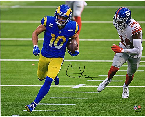Cooper Kupp Los Angeles Rams Autographed 16" x 20" Blue Jersey Running vs. Giants Photograph - Autographed NFL Photos Cooper Kupp Los Angeles Rams Autographed 16" x 20" Blue Jersey Running vs. Giants Photograph - Autographed NFL Photos