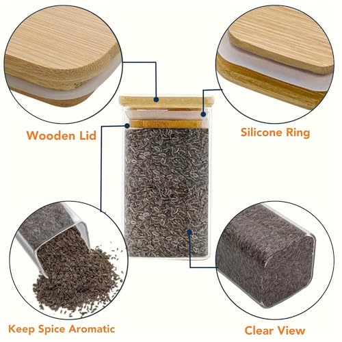 Image of Airtight Square Glass Storage Jar with Bamboo Lid, 500ml Multipurpose Kitchen Container for Coffee, Tea, Sugar, Masala, Spices & Dry Fruits | Modern Transparent Pantry Organizer (Pack of 1)