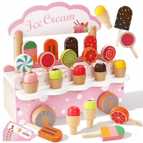 BBWELL Heladeria Juguete,Accesorios de Cocina 3 en 1 para niños,Juguetes Montessori con Dinero de Juego,excelente Regalo de cumpleaños para niños y niñas de 3 a 5 años,diversión con Juegos de Roles