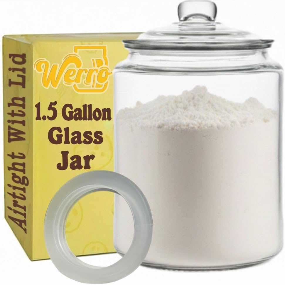 1.5 Gallon Glass Jar With Airtight Lid - Extra Gasket - Glass Cookie Jar - Glass Storage Container, Clear Canisters With Lids, Flour, Pet Treats, Kitchen Food Storage, for Pantry or Laundry