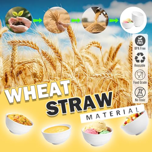 Image of Wheat Straw Small Bowls 10 OZ, Unbreakable Dessert Bowls Set of 6, Microwave & Dishwasher Safe Bowl for Kitchen, Mini Reusable Plastic Bowl for Indoor Outdoor, White