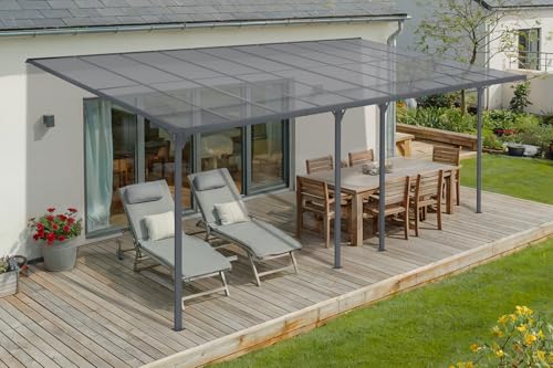 - Pergola/posto auto coperto con tetto spiovente - Larghezza: 626 cm e profondità: 300 cm - Struttura: Alluminio - Grigio antracite - Tetto: Alveolare in policarbonato - Accessorio e viti specifiche in dotazione