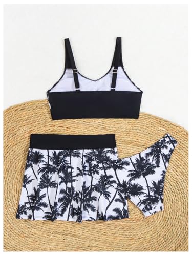SweatyRocks Women's 3 Piece Swimsuit Tropical Print Bikini Set with Cover Up Skirts4