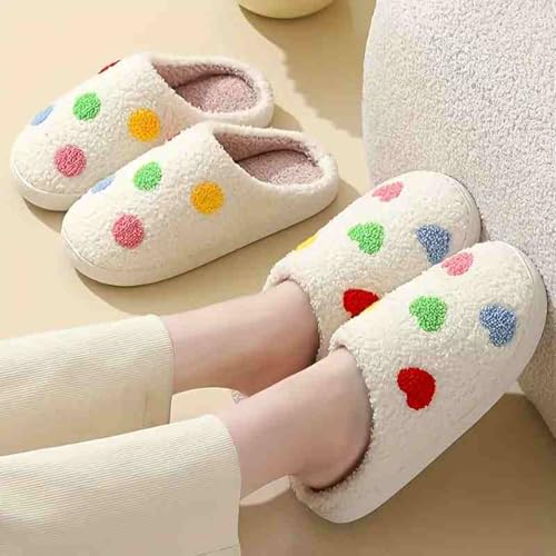 Colorful Heart Pattern Winter Slippers Soft Sole Warm Indoor Slippers, Non-slip Mute Cozy Shoes3