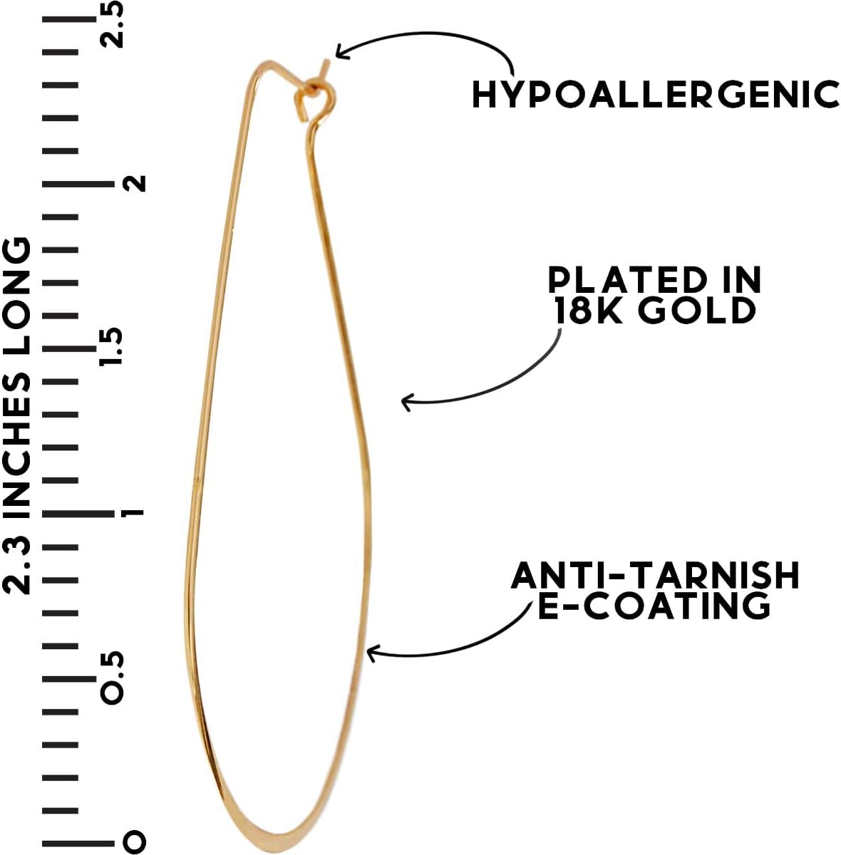 Oval Threader Hoop Earrings for Women - Lightweight Thin Teardrop Earring Hoops - 14k Gold, Rose or 925 Sterling Silver Plated - Image 4