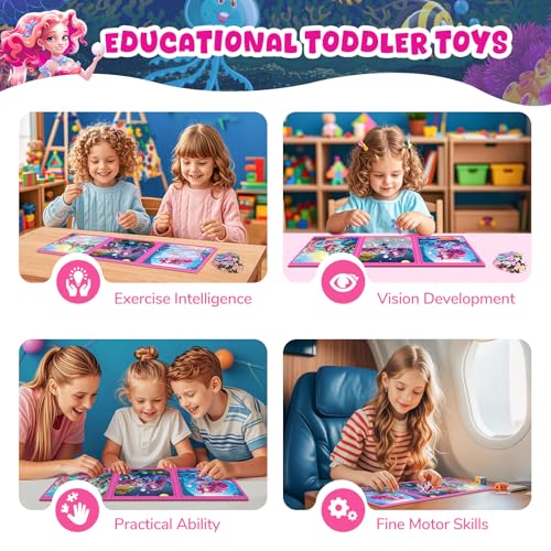 Image of Homicozy Magnetic Puzzles for Toddler Kids 3-8, Mermaid Princess Travel Toy | 36-Pieces Magnetic Puzzles for Girls Ages 3-5 4-6, Car Airplane Road Trip Activities, Quiet Screen-Free Game, Birthday Gifts
