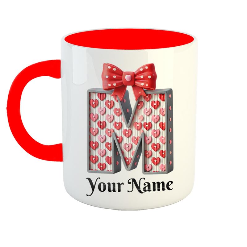 Customized/Personalized Coffee Mug/Cup with Name Printed, Letter M, Valentine Gift, Friends, Birthday, Anniversary, Relatives, R6679-RD