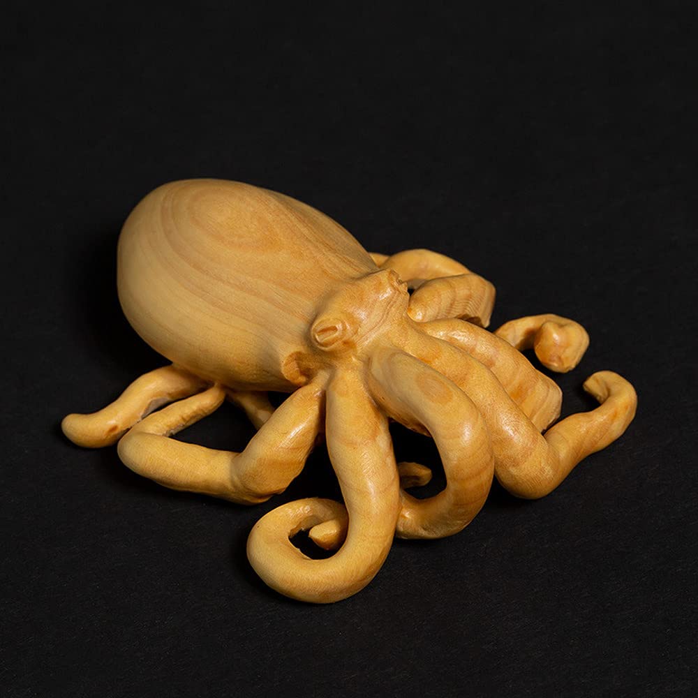 Amazon.co.jp: PAYNAN 7cm 木製 タコ 像 ツノキ 動物 彫刻 ホーム
