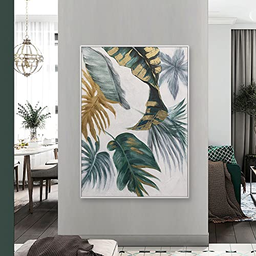 Peinture à l'huile dorée faite main grand format luxe pour salon