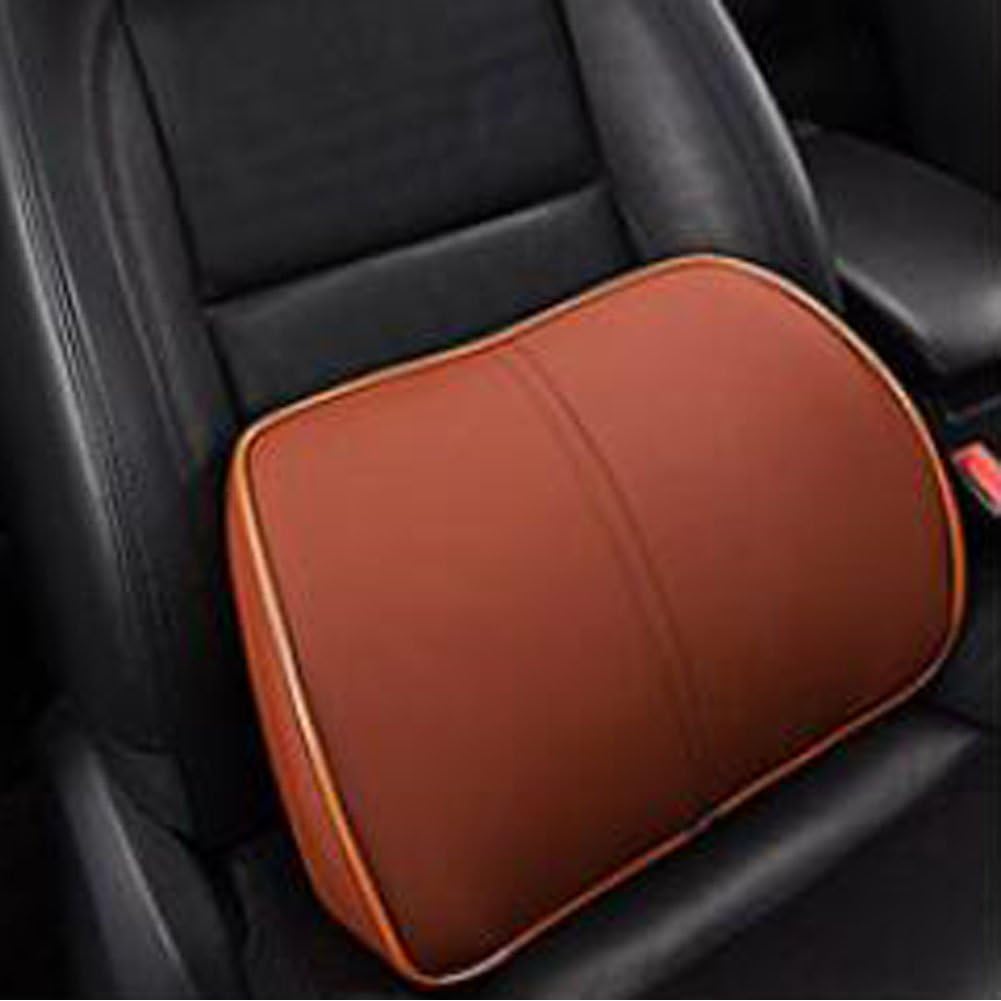 Car Seat Lumbar Support Pillow Back Cushion Soft Memory Foam Artificial Leather Comfortable for Car Driving & Home Office Chairs Lower Back Pain Relief Corrects Posture Brown