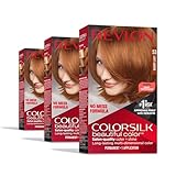 Revlon ColorSilk Permanent Hair Color, 100% Gray Coverage Dye Kit, Ammonia-Free, Keratin and Amino Acids, Red Shades, 53 Light Auburn (Pack of 3)