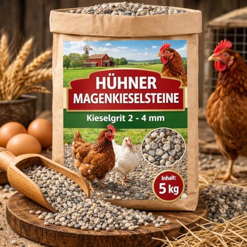 Magenkiesel 2-4mm Mineralgrit Grit für Hühner Tauben WachtelnOhne künstliche Zusätze Futterkalk für Geflügel Mineralfutter Muschelgrit Hühnergrit Hühnerkiesel Muschelkalk Gritstein Magenkies (5kg)