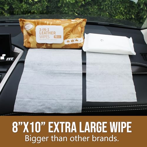 Air Jungles AJ150 3In1 Leather Cleaner Wipes 70 Count (Pack Of 1), Extra Large 8 Inch X 10 Inch Size Leather Clean Condition Protect Wipes For Vinyl, Apparel Furniture Auto Car Interior Shoes Boots Bags thumb #2