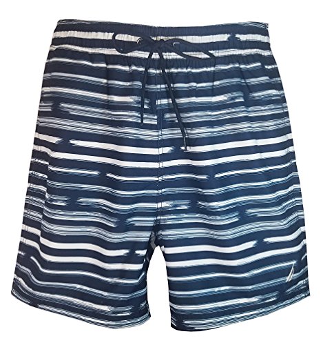 Nautica Men's Quick Dry Swim Trunk Assorted Prints (True Blue Stripe, Medium)