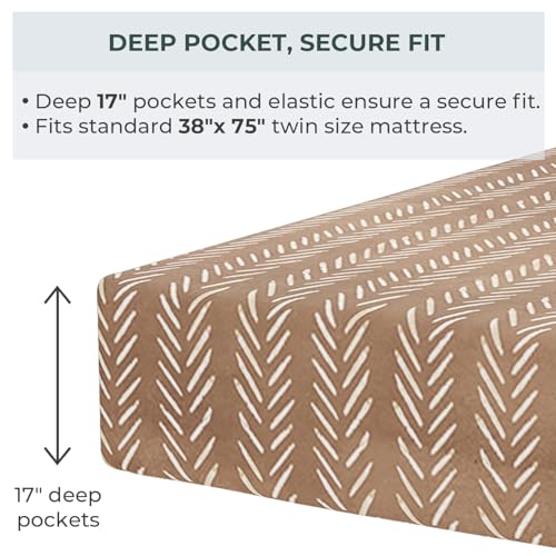 Image of Pobibaby Premium Twin Full Sheets Sets, Kids Double Bed Sheets in Cotton Blend | Ultra-Soft Woodland Camping Print with Fitted Sheet, Flat Sheet & Pillowcases (Twin Wildlife Brown)