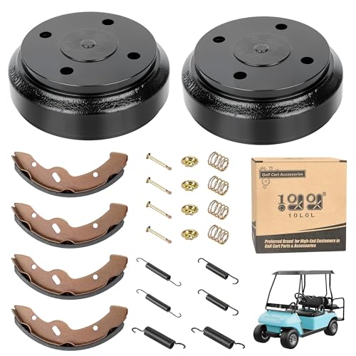 10L0L Golf Cart Rear Brake Drum Repair Kit for Club Car DS 1995-Up & Precedent 2004-Up Gas/Electric OEM 101791101 10603 1018232-01 Complete Brake Drums Pads Shoes Spring Kit