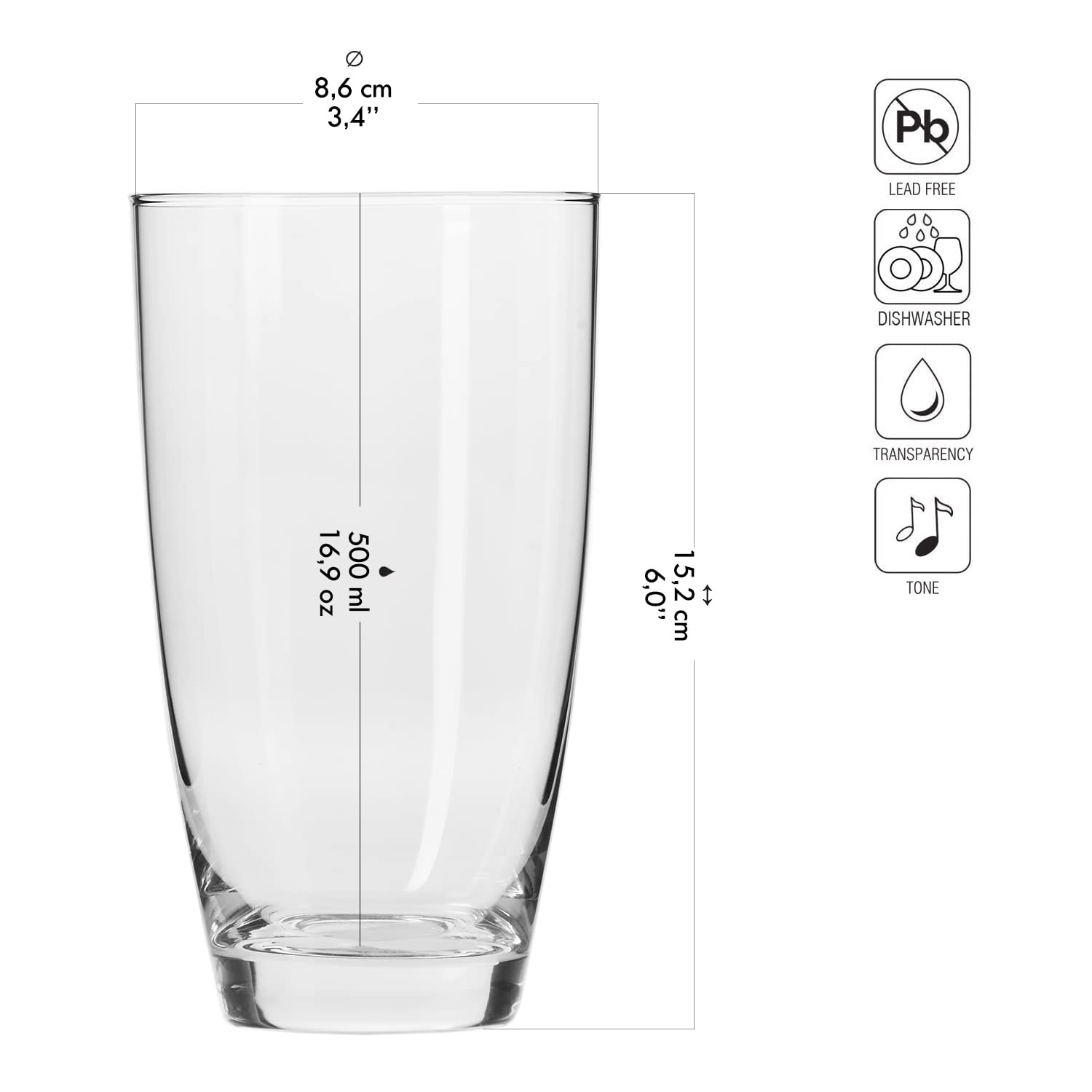 Krosno Hohe Wassertrinkgläser, 6er Set, 479.1 g Mixology Collection, ideal für den täglichen Gebrauch, Trinkgläser, bleifrei und sicher, spülmaschinenfest, Made in Europe