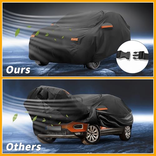 Image of All-Weather Waterproof Car Cover - UV-Resistant Outdoor Full Exterior Protection for Volkswagen T-ROC 210D-PU Black with Right Side Zipper