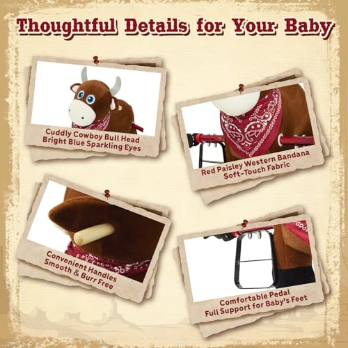 Image of FUNLIO Bull Spring Rocking Horse for Kids 3-6, Wild Ride on Horse with Covered Spring & Sturdy Frame, Neighing & Galloping Sound for Pretend Play, Spring Horse Toys Gift, CPC & CE Certified