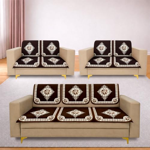 Image of Homerz Premium 'Luxe Series' Holland Velvet Sofa Cover | Smooth Finish | Anti-Skid Fleece Backing | Soft Touch Couch Protector for Living Room (Coffee, 7 (3+2+2) Seater, Seat Cover with Backrest)