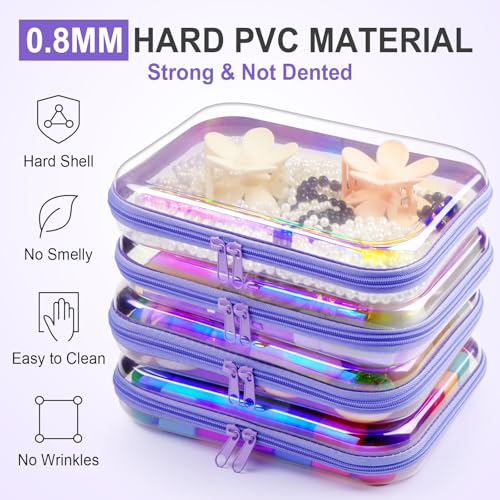Image of Hoolerry 4 Pcs Hard Clear Zipper Case Makeup Bags Plastic Zipper Pouch Transparent Storage Box Containers for Cosmetics, Snacks, Building Blocks, Puzzles(Clear,9.8 x 7.9 x 2 in,Purple Laser)