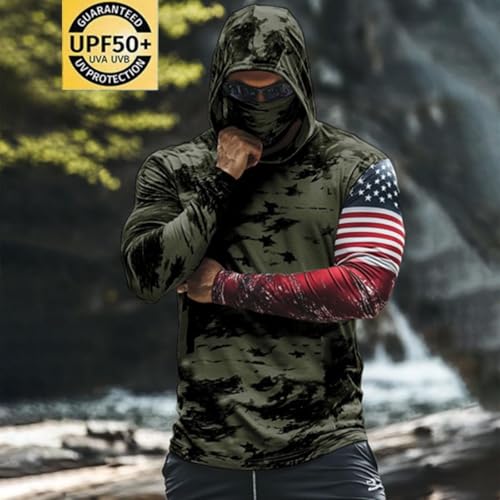 Men's Sun Protection Hoodie Face Mask USA Flag Pride American Pride UV SPF Sun Shirt UPF 50 Rash Guard2