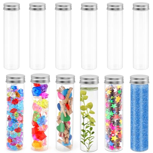 12 Pièces Bouteille Sensorielle Bebe, 100ML Tube a Essai Plastique, Transparent Bouteilles Sensorielles Vide avec Bouchons à Visser pour Les Mariages, Fête,...