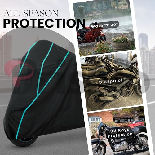 Image of Waterproof Bike Cover for Hero Glamour X 125 | Dustproof, UV Heat Resistant & Windproof with Full Bottom Elastic, Heavy Duty Polyester Fabric, Triple Stitched - Black