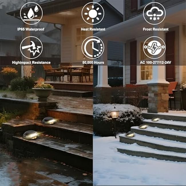 Outdoor Step Lights,High Voltage 120V 110V,3W LED Deck Light Wire,Warm White 3000K,Aluminum Housing,Surface Mount Wall Lights,Indoor Stair Lighting for Landscape,Fence,Well,Pathway,Pack of 4