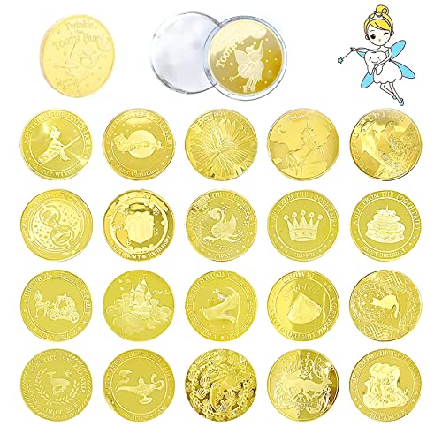 20 Piezas Monedas del Hada de los Dientes,Hada de Dientes Monedas de Oro,Monedas de Hada de Dientes,Regalos Hada de Los Dientes,Moneda Conmemorativa,Moneda para Diente Perdido Niños Regalos