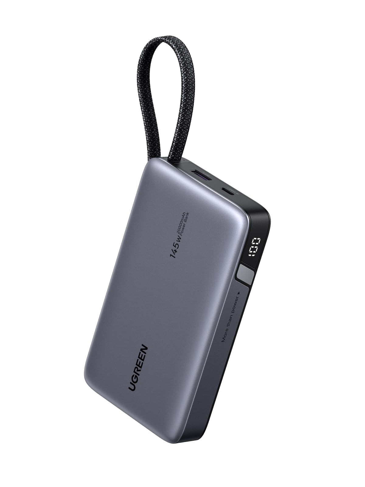 UGREEN Nexode Power Bank, 20000mAh 145W Schnellladen mit Integriertem USB-C Kabel, Externe Handyakkus Kompatibel mit Laptop, Galaxy S25 Ultra, iPhone
