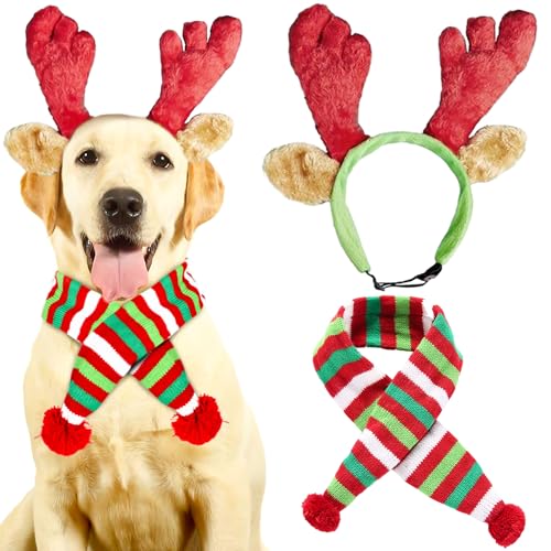 Disfraz para perros con diadema de árbol navideño rojo