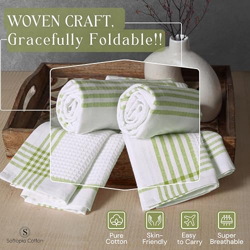 Image of Waffle White & Lemon Green 4 Pack Kitchen Towels, 100% Cotton, 16x26 inches, Everyday Use Dish Cloths Set, Durable and Absorbent Hand Towel, Ideal for Drying Dishes, DIY Embroidery