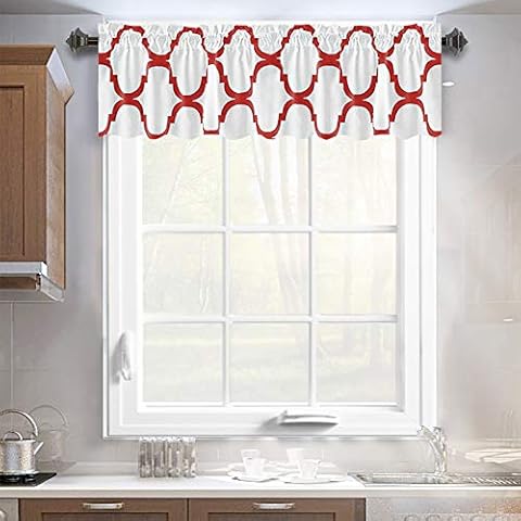 Melodieux Moroccan Fashion Room Darkening Rod Pocket Window Curtain Valance, 52 by 18 Inch, Off White/Red (1 Panel) Cover