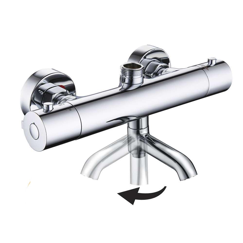 Kibath L457551 Grifo termostático para Columna de Ducha, con Caño. con manetas de latón y Montura cerámica. con indicador de Temperatura y botón de Seguridad antiquemaduras, Cromo Brillo