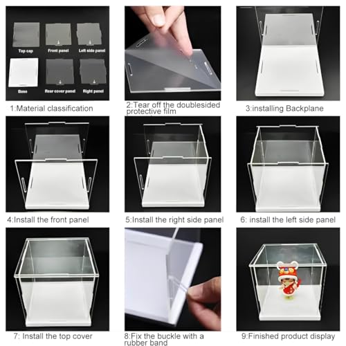 IKOPFLN Klare Acryl Vitrine mit weißem Sockel, 15x15x15 cm, Würfel klar Selbstmontage Acryl Box staubdicht Schutz Vitrine für Action Figuren Sammlerstücke Spielzeug