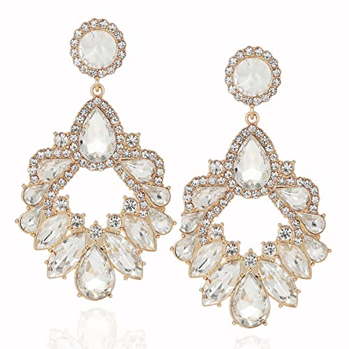 VANGETIMI Fashion Rhinestone Statement Drop Dangle Earrings Large Colorful Crystal Chandelier Earrings for Women Bridal Wedding Party Prom