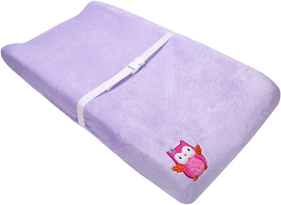 5 PCs Purple Embroidery Elephant Owl Nursery Crib Bedding Set Quilt + Fitted Sheet + Skirt + Window Valance + Diaper Storage Bag + Changing Pad Cover Sheet