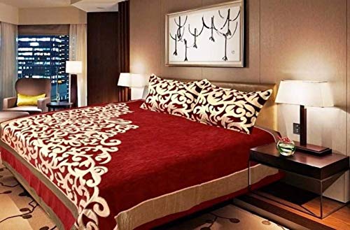 Image of Fresh from Loom Bed Cover, Abstract Printed Bedsheet Set with 2 Pillow Covers, Chenille 500 TC Fabric, Soft Comfortable Bed Cover for Bedroom Decor, Breatha 90x100 Inches | Trangle Red | Chenille