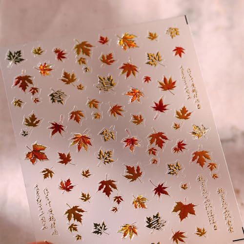 JMEOWIO 3D Nagelsticker Herbst Nail Art Sticker Selbstklebend Nagelaufkleber 5D Stereoskopisch Ahornblatt Erntedankfest Dekoration Nageldesign Zubehör 1 Blatt