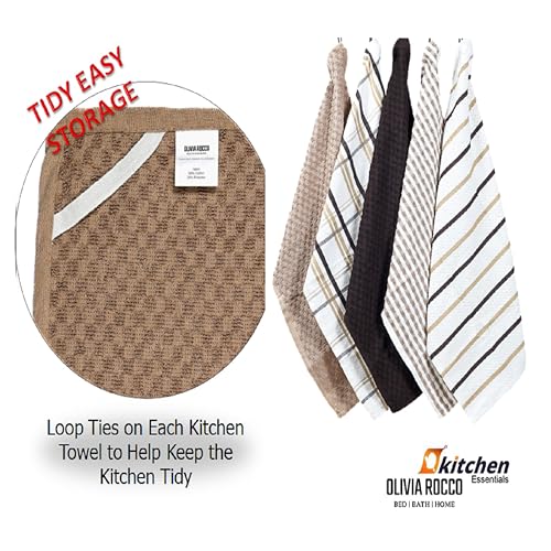 Olivia Rocco 5 Pack Terry Kitchen Tea Towels Cotton Super Absorbent Quick Drying Soft Towel Cloth, Natural - Image 6