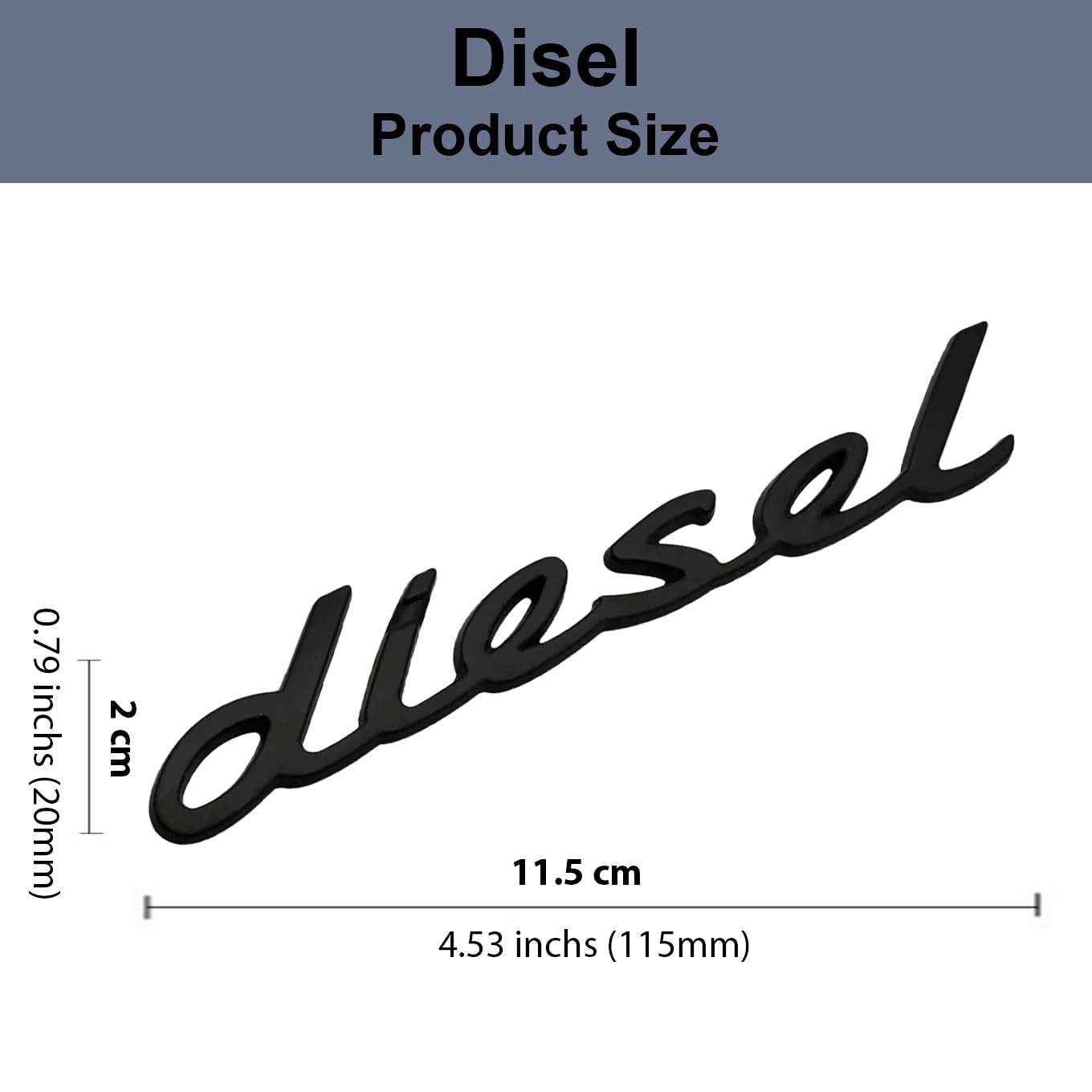 Sakuun Diesel Logo Metal Emblem - Sleek Black, 11.5 cm x 2 cm