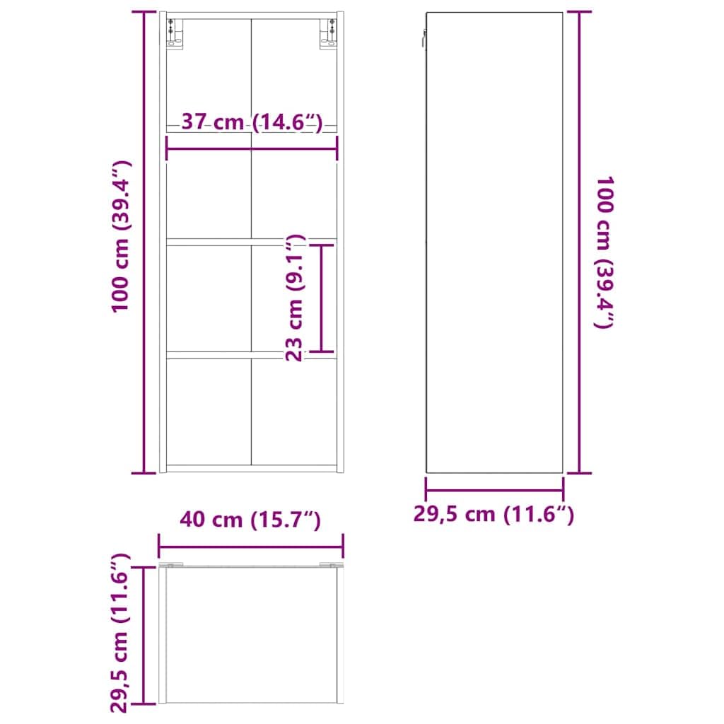 Hängeschrank Schwarz Eichen-Optik aus Holzwerkstoff 40 x 29,5 x 100 cm mit viel Stauraum, moderner Küchenschrank für Esszimmer, Vorratsschrank, Organizer und Aufbewahrung