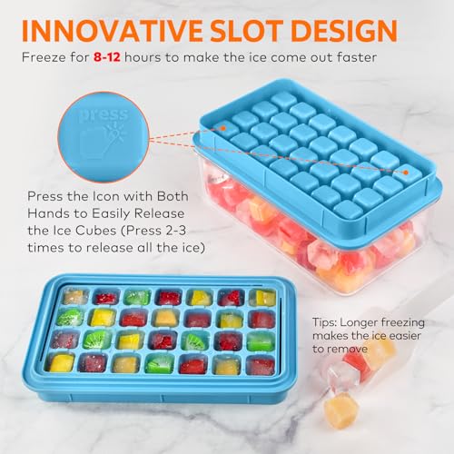 Mini Ice Cube Tray with Lid and Bin, 56 Pcs Ice Cube Trays for Freezer, Ice Cube Mold, Ice Molds Spill-Resistant Removable Lid & Ice Scoop, Ice Mold for Whiskey Cocktail, Tea, Coffee -Blue - Image 5