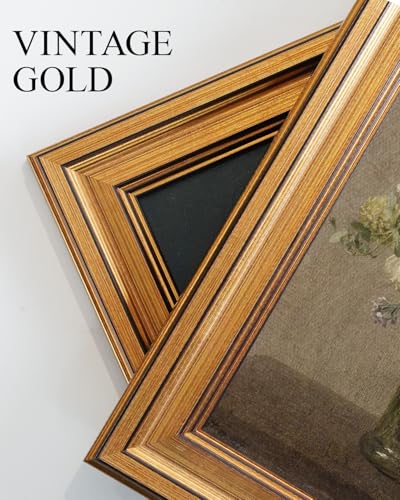 Image of VIYYIEA Vintage Gold Framed Wall Art for Living Room, Flowers Canvas Prints Home Decor, Oil Painting Picture, Bedroom Wall Decor Gifts for Friends or Family -【A bottle of flowers】-(16L x 12W)